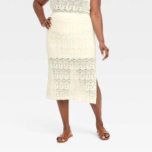 Women's Knit-Style Midi Sweater Skirt - A New Day™ Cream XXL: Elastic Waist